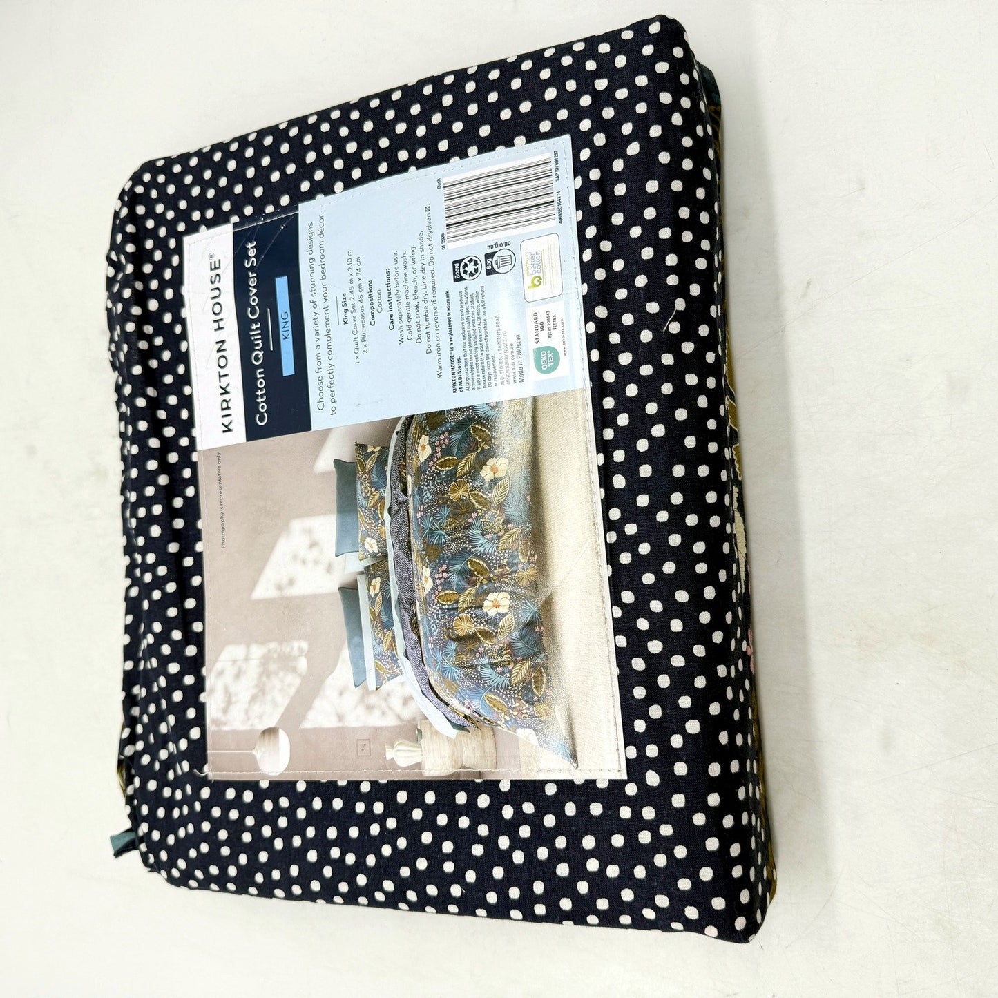Navy Blue Tone Reversible Cotton Quilt Cover Set Floral Polka Dot KING Size NEW