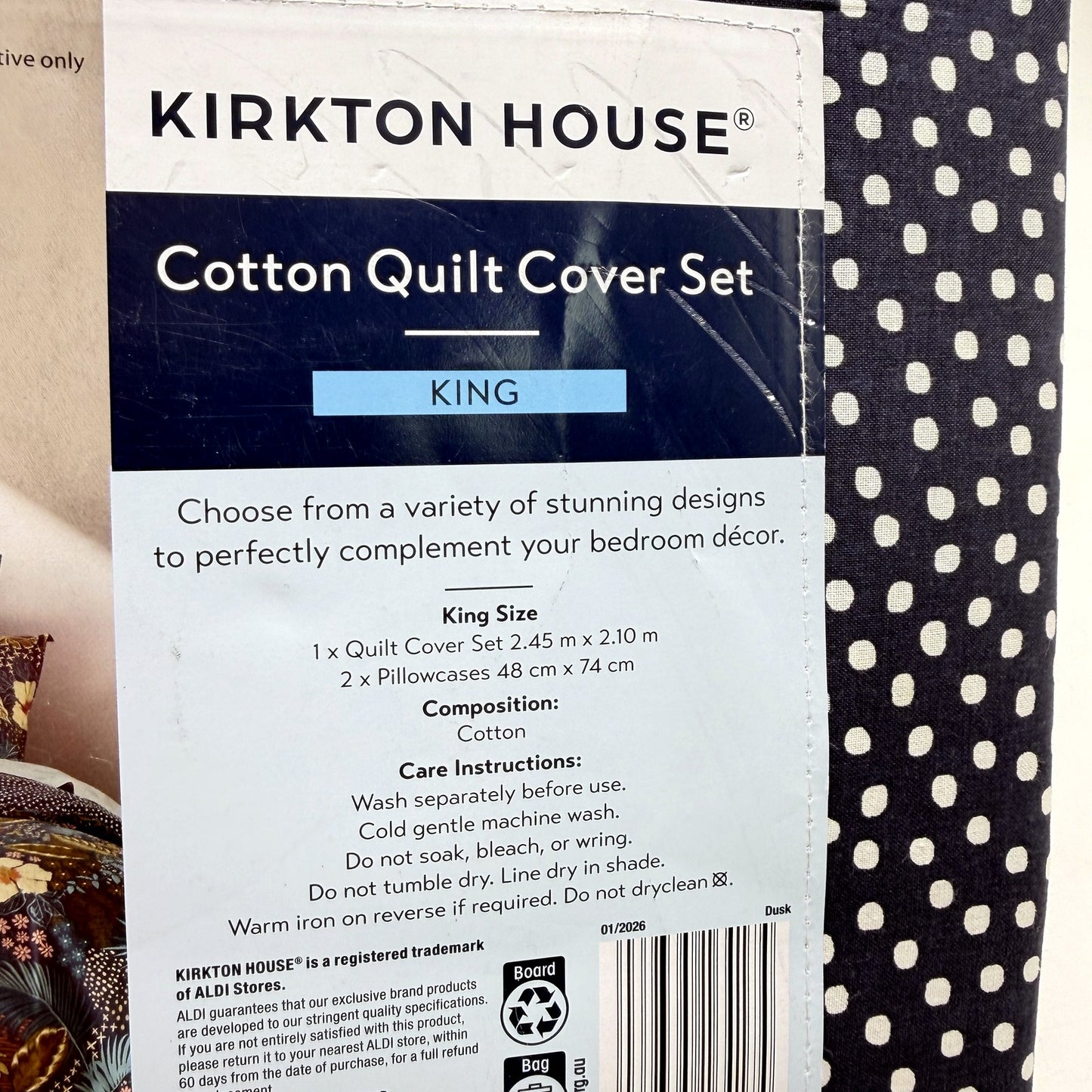 Navy Blue Tone Reversible Cotton Quilt Cover Set Floral Polka Dot KING Size NEW