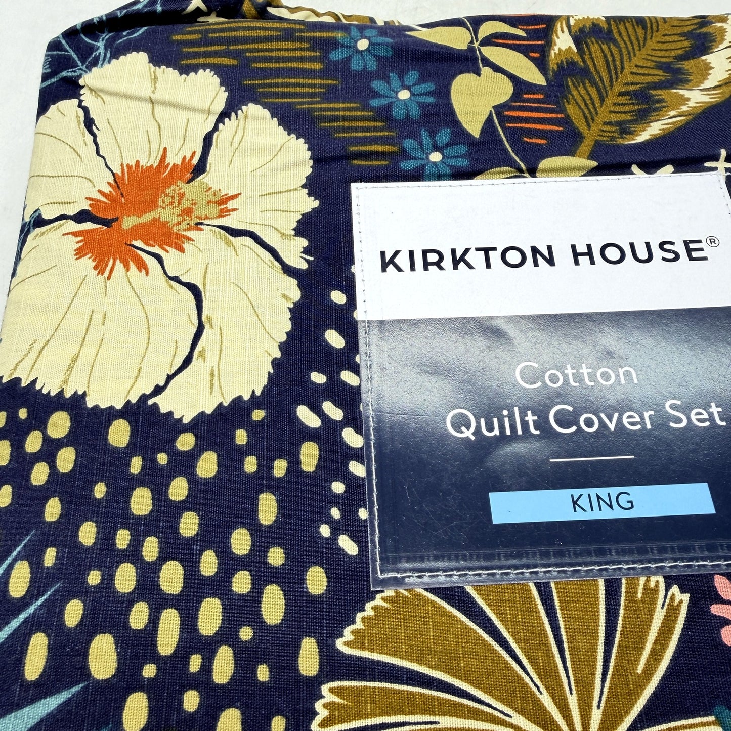 Navy Blue Tone Reversible Cotton Quilt Cover Set Floral Polka Dot KING Size NEW