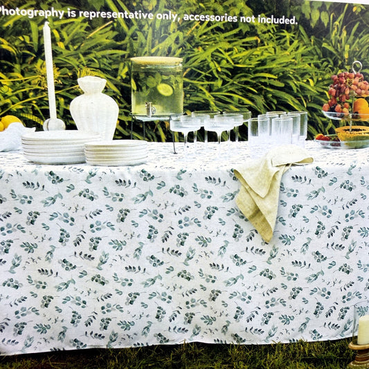 Home Collection White Leaf Print Trestle Tablecloth 1.83m x 76cm 73.5cm NEW