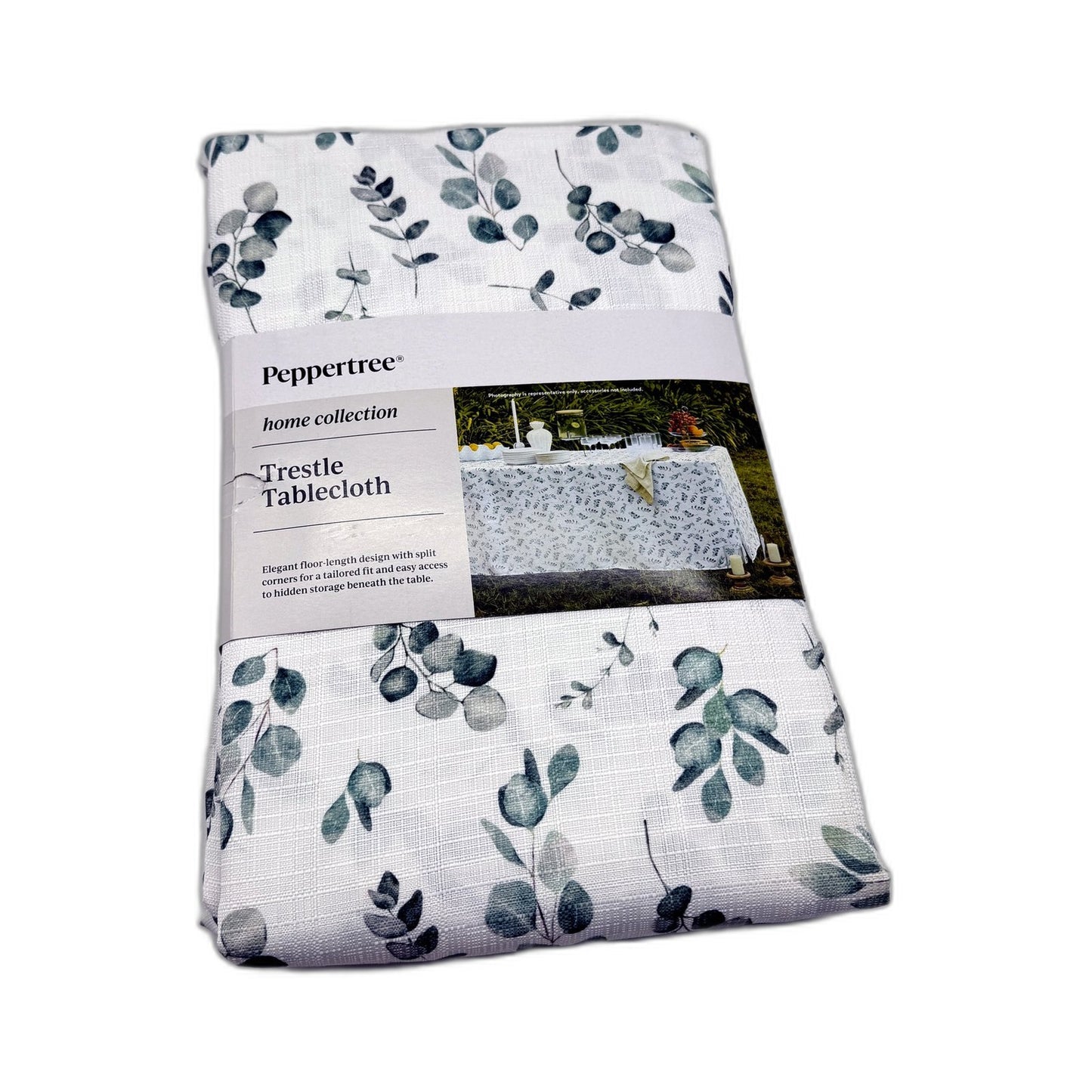 Home Collection White Leaf Print Trestle Tablecloth 1.83m x 76cm 73.5cm NEW