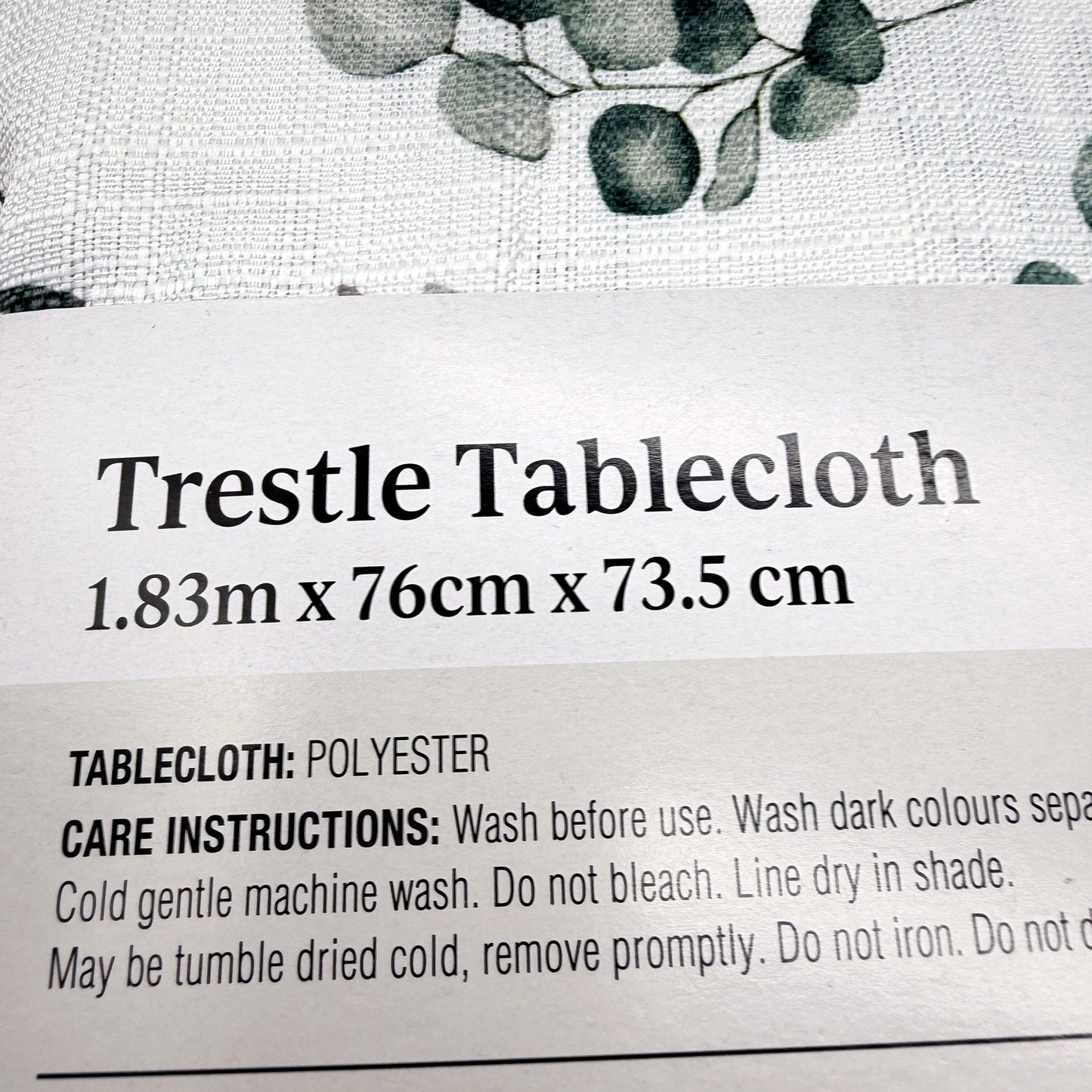 Home Collection White Leaf Print Trestle Tablecloth 1.83m x 76cm 73.5cm NEW