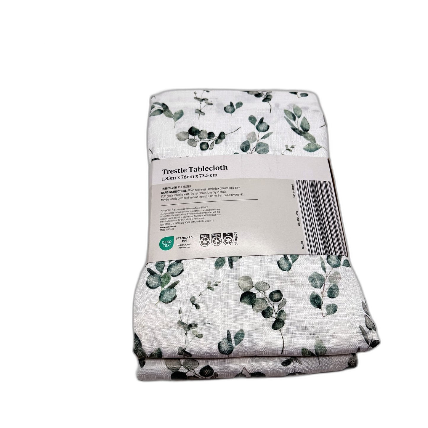 Home Collection White Leaf Print Trestle Tablecloth 1.83m x 76cm 73.5cm NEW