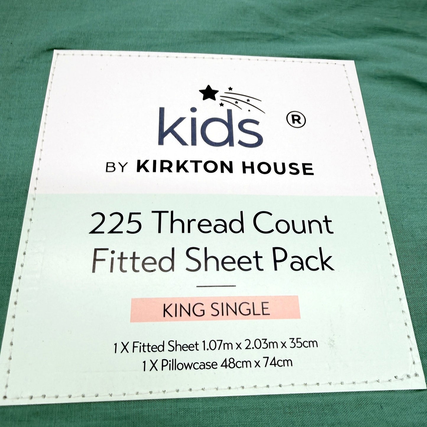 Easy Wash Green 225TC 100% Cotton Fitted Sheet Pack Kids for King Single Bed NEW