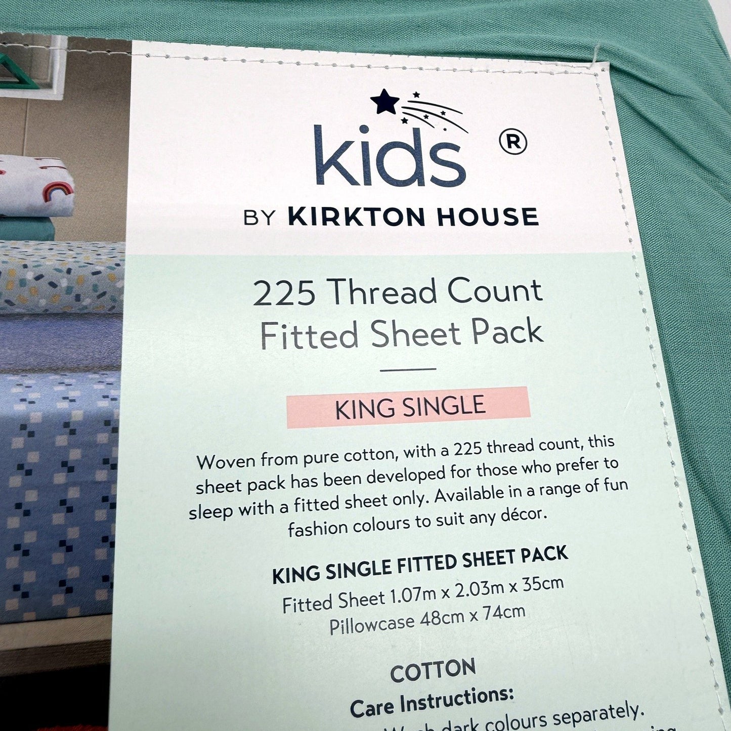 Easy Wash Green 225TC 100% Cotton Fitted Sheet Pack Kids for King Single Bed NEW