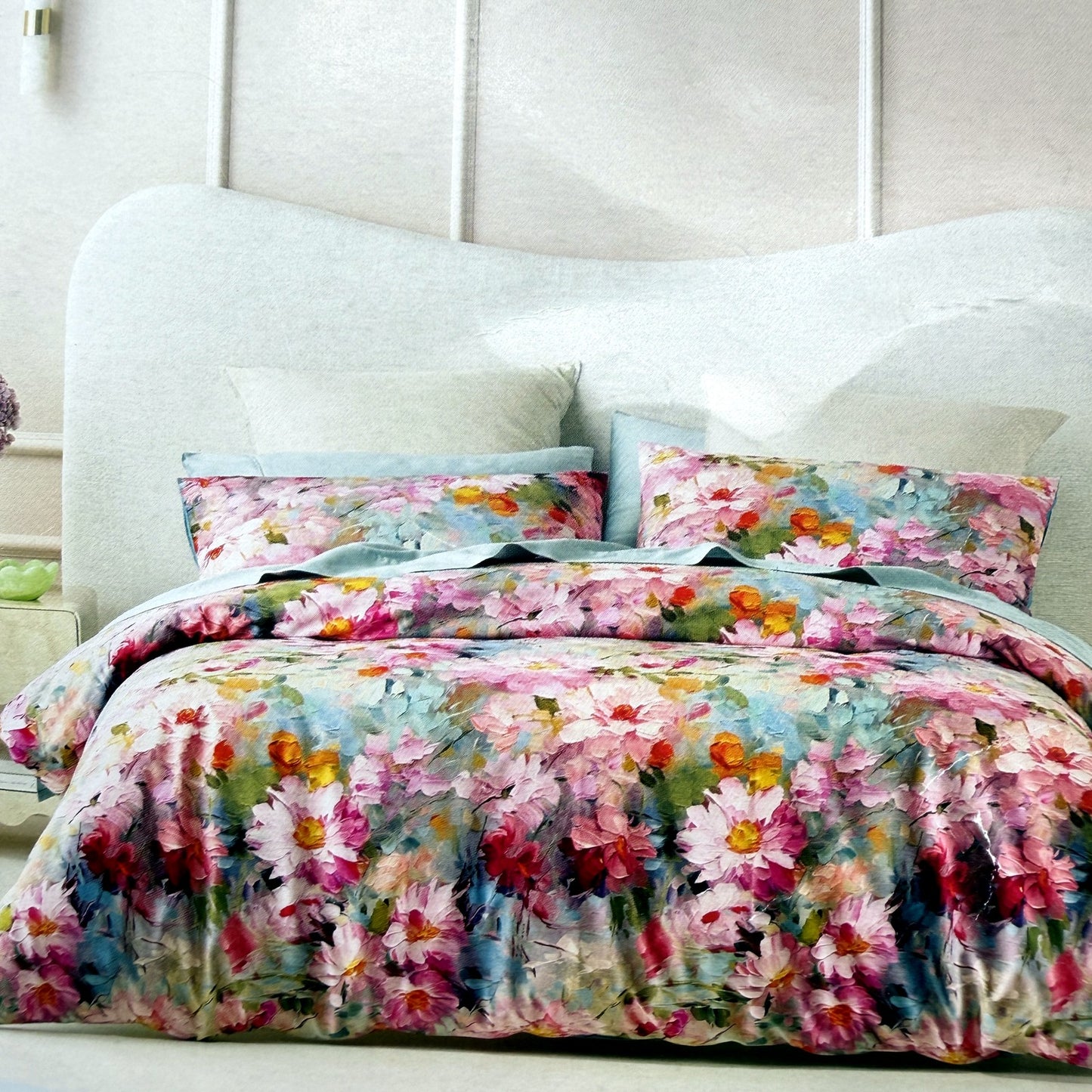 Velvet Soft Feel Floral Printed Quilt Cover Set Incl Pillowcases King Size NEW