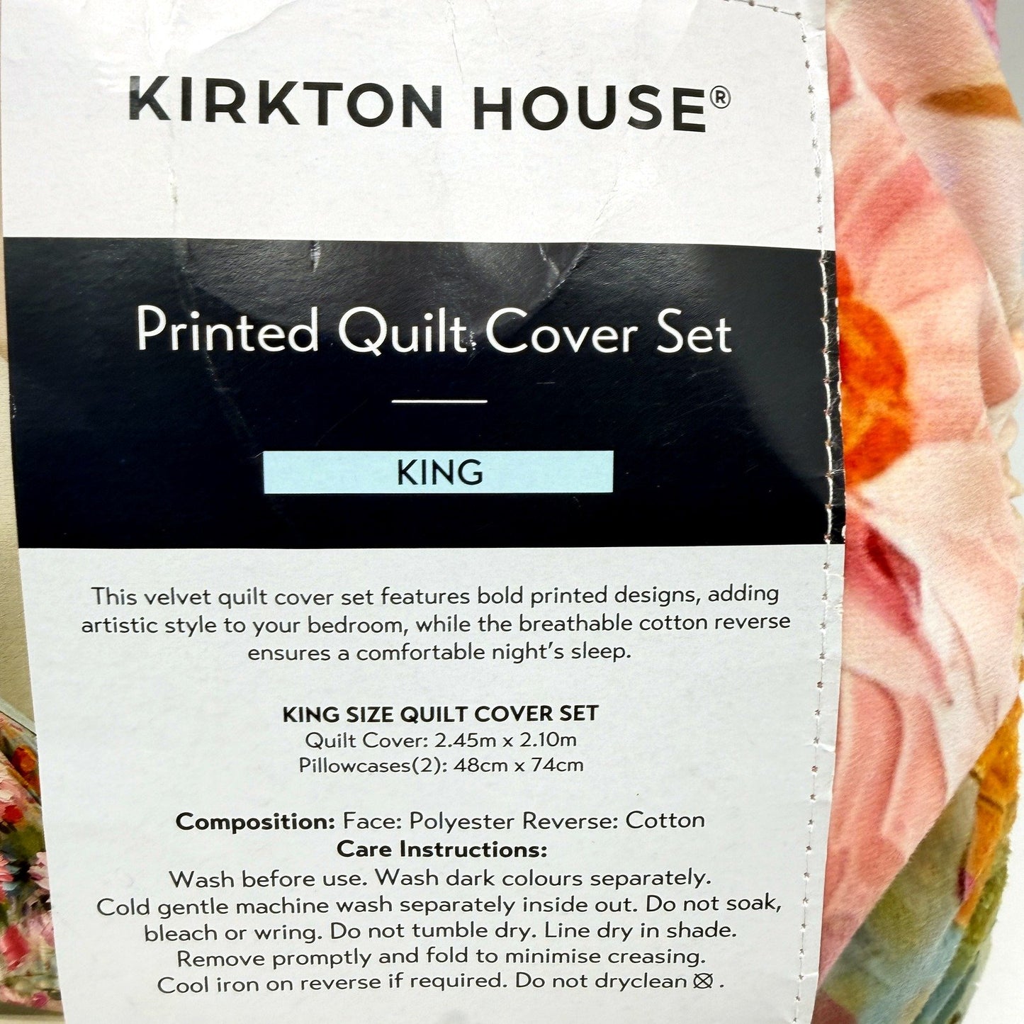 Velvet Soft Feel Floral Printed Quilt Cover Set Incl Pillowcases King Size NEW