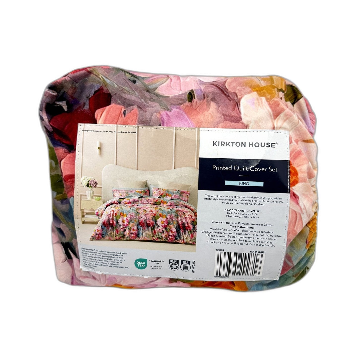 Velvet Soft Feel Floral Printed Quilt Cover Set Incl Pillowcases King Size NEW