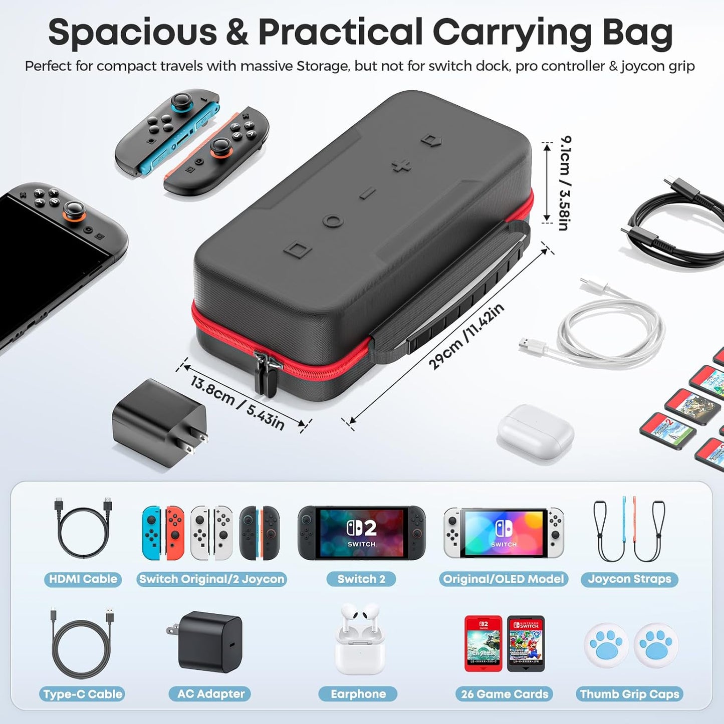 OIVO Nintendo Switch Carrying Case Protective Storage Portable Slim Design NEW