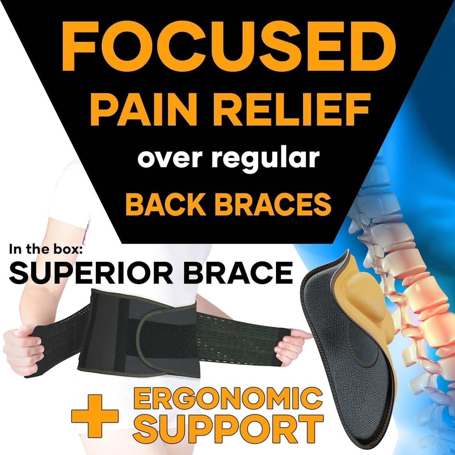 MEDiBrace Lumbar Support Brace with Ergonomic Pad Black Size MED 28" to 34 NEW