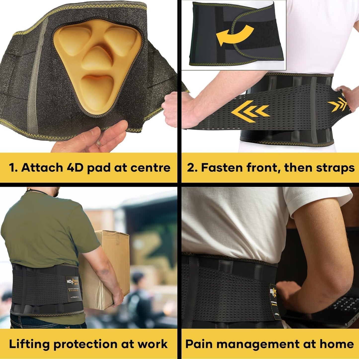 MEDiBrace Lumbar Support Brace with Ergonomic Pad Black Size MED 28" to 34 NEW