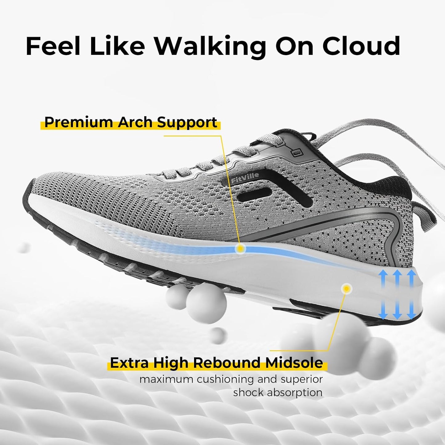 FitVille Jetcore V1 Lightweight Foggy Grey Running Wide Shoes Mens US 9.5 NEW