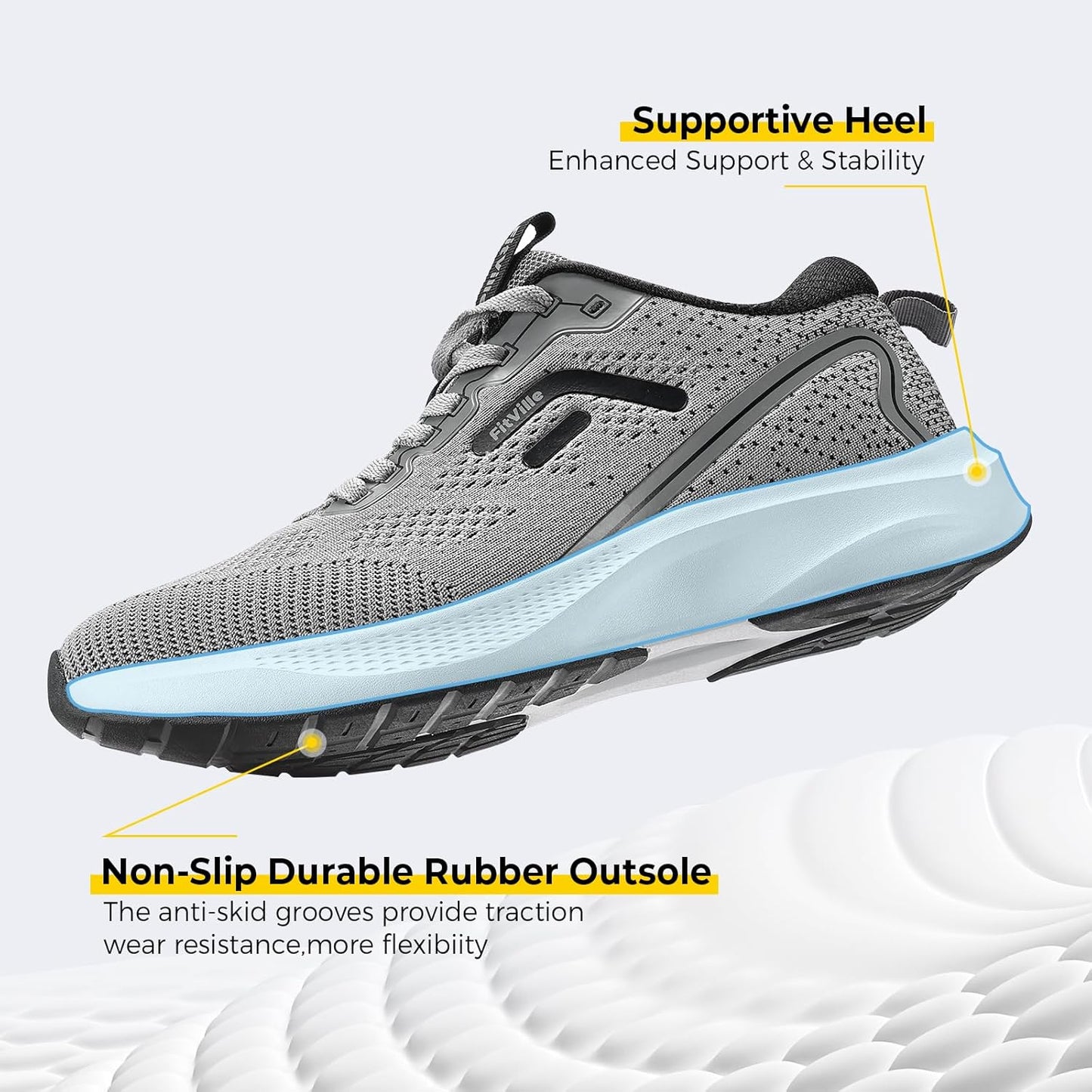 FitVille Jetcore V1 Lightweight Foggy Grey Running Wide Shoes Mens US 9.5 NEW
