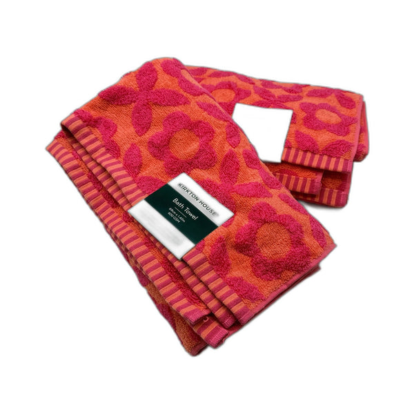 Flower Design Pink & Orange Soft Absorbent Bath Towels Twin Pack NEW