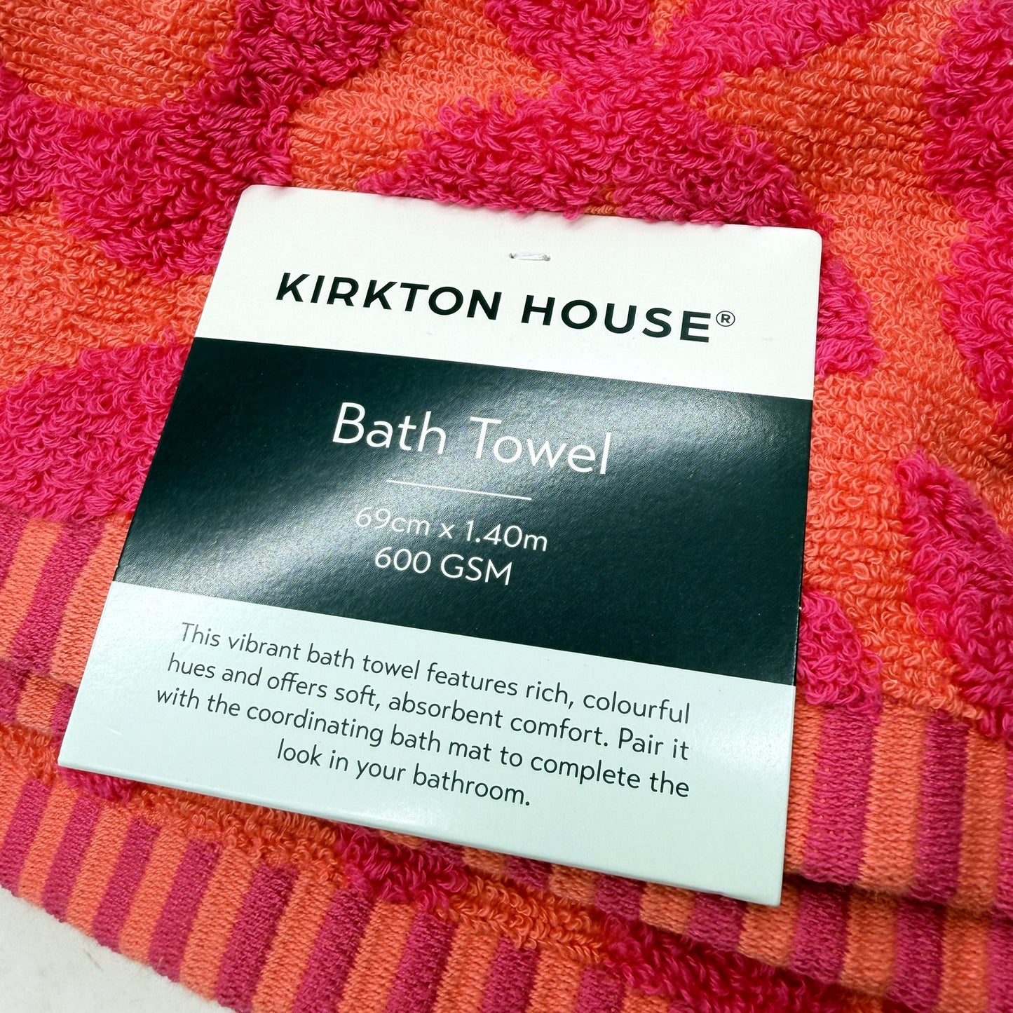 Flower Design Pink & Orange Soft Absorbent Bath Towels Twin Pack NEW