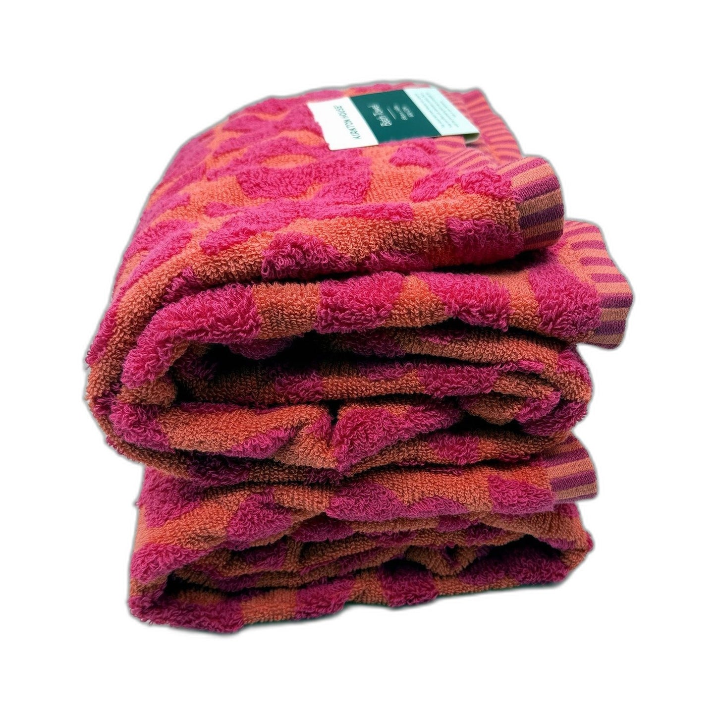 Flower Design Pink & Orange Soft Absorbent Bath Towels Twin Pack NEW