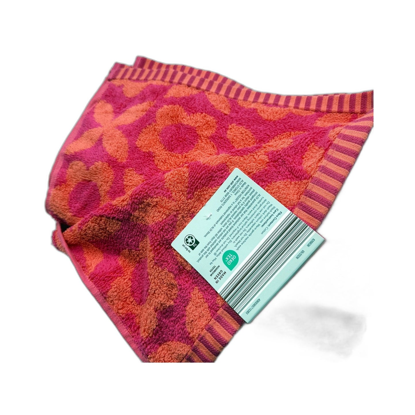Flower Design Pink & Orange Soft Absorbent Bath Towels Twin Pack NEW