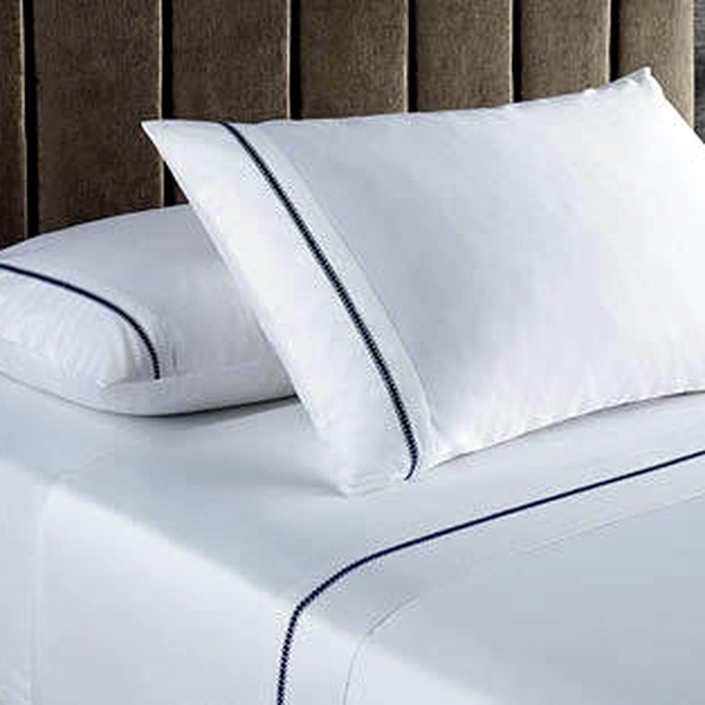 Luxury Bedding Bright White Blue Rim 410 Thread Count Cotton Sheet Set KING NEW