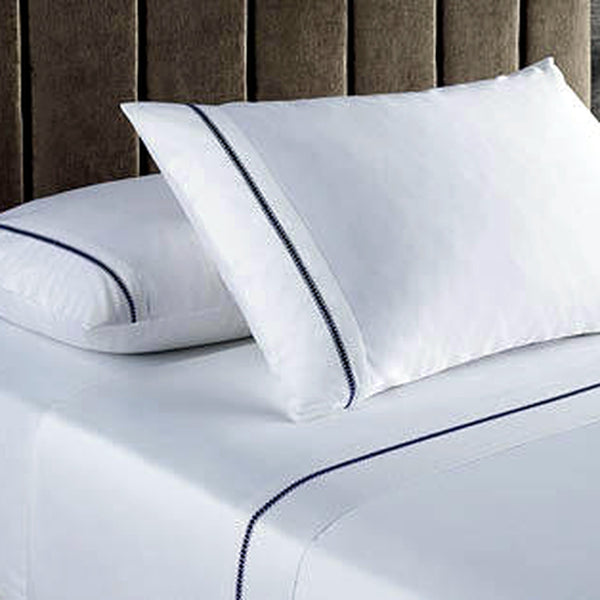 Luxury Bedding Bright White Blue Rim 410 Thread Count Cotton Sheet Set KING NEW