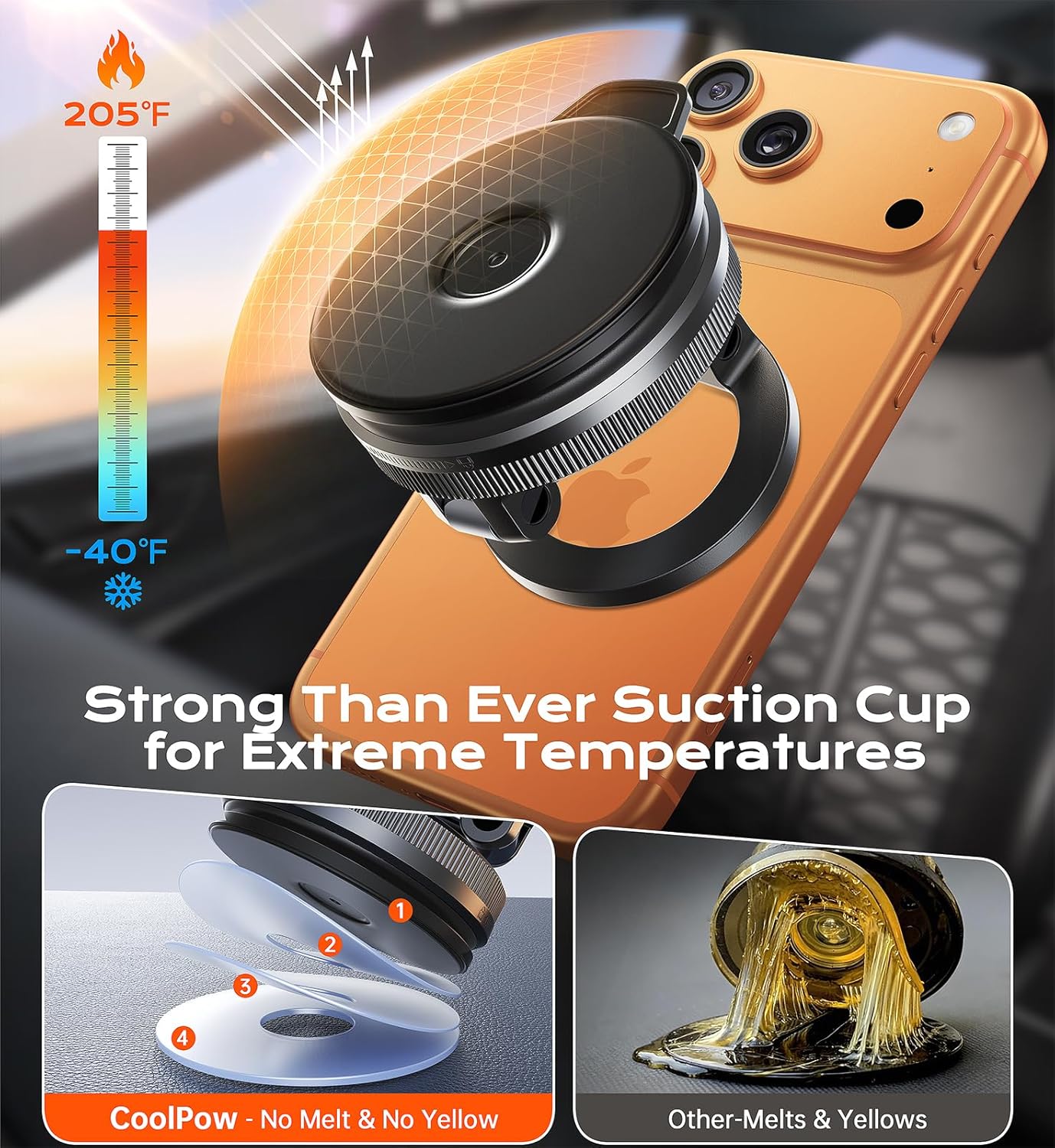 Coolpow Dash-Mounted Holder Interchangeable Vacuum Gel Suction Carbon Fiber NEW