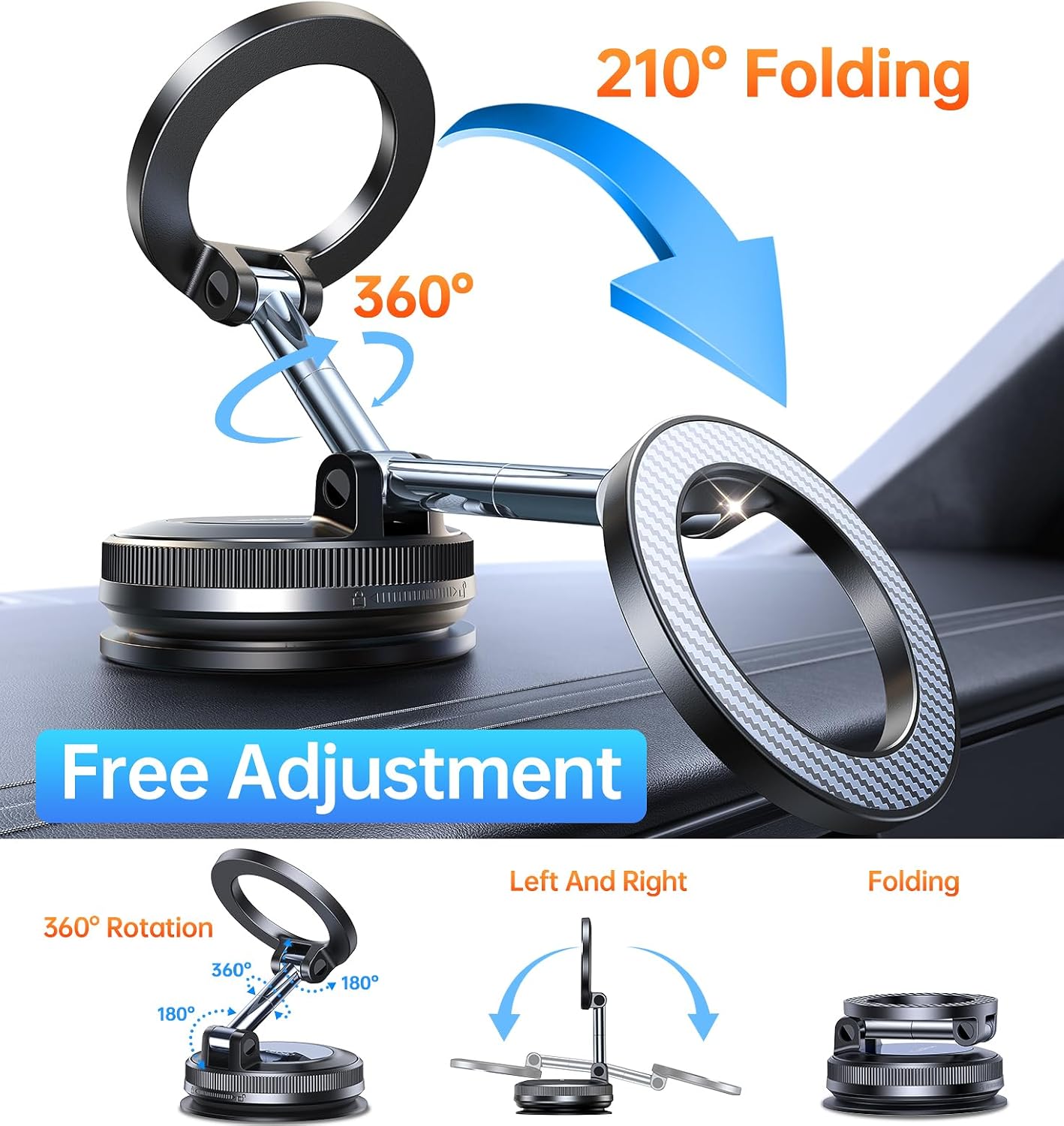 Coolpow Dash-Mounted Holder Interchangeable Vacuum Gel Suction Carbon Fiber NEW