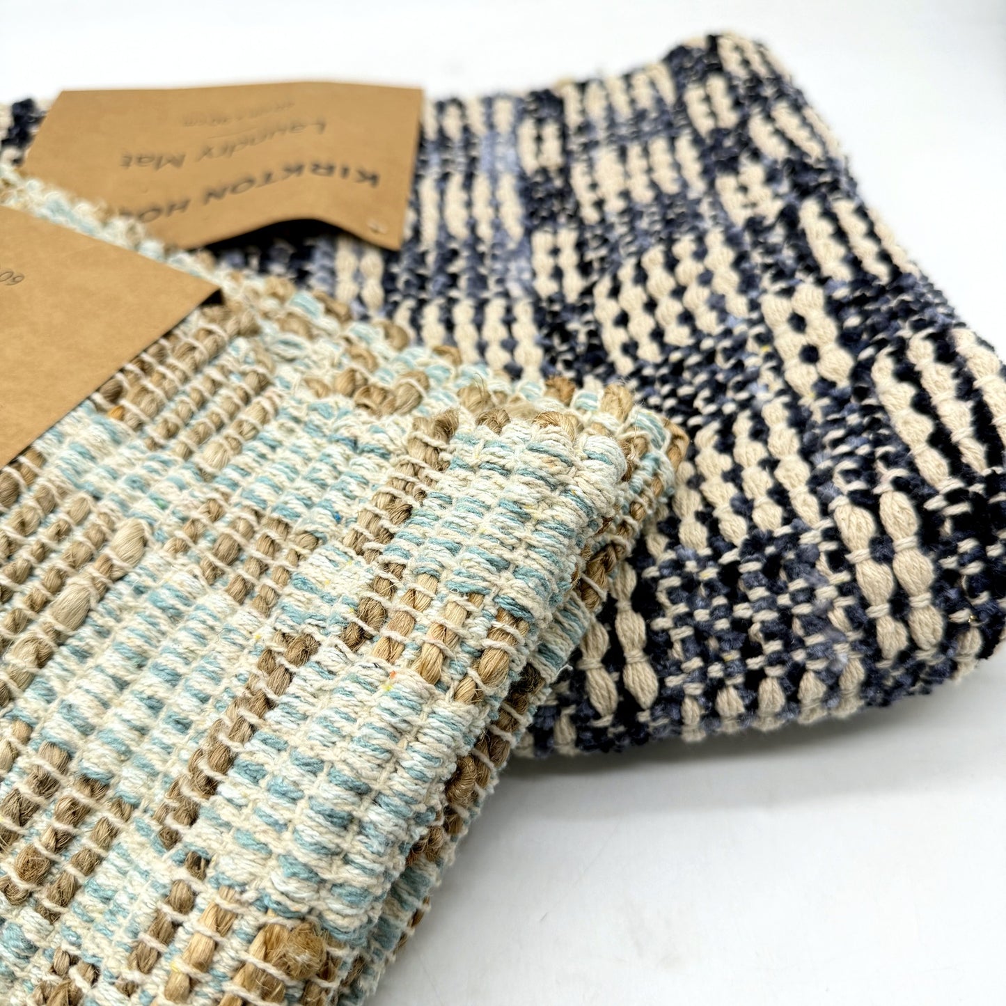 Sturdy & Practical Aqua & Navy Coloured Raw Textured Laundry Matts NEW