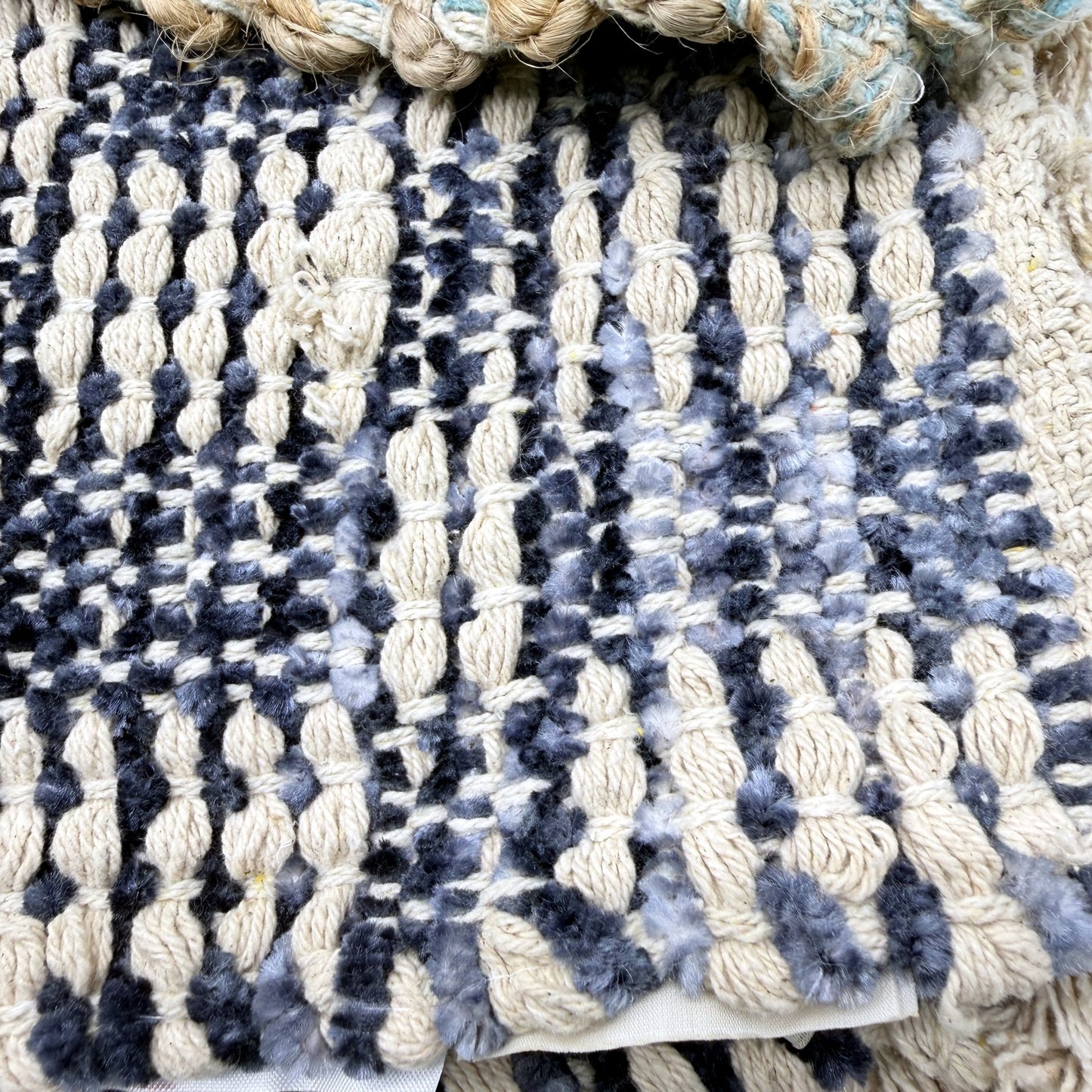 Sturdy & Practical Aqua & Navy Coloured Raw Textured Laundry Matts NEW