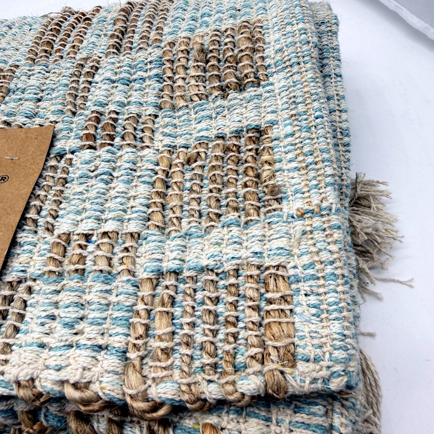 Sturdy & Practical Aqua & Navy Coloured Raw Textured Laundry Matts NEW