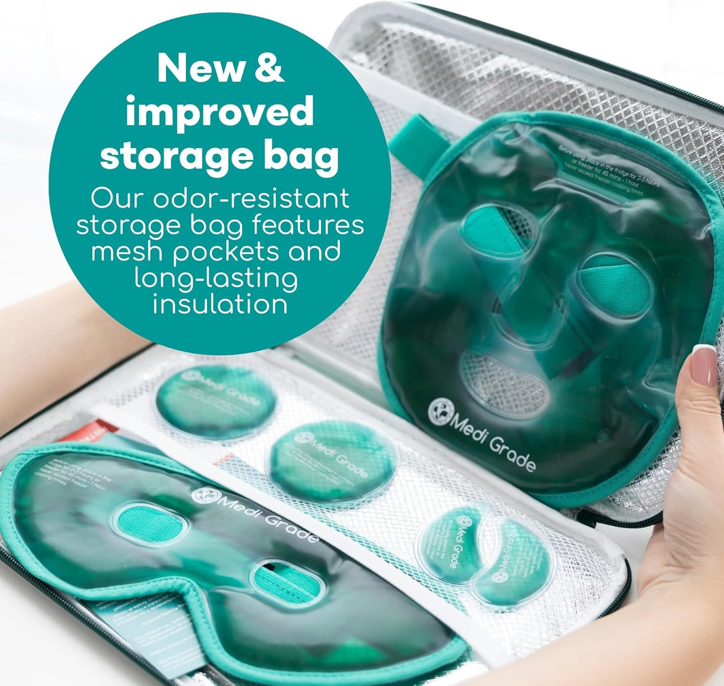 Medi Grade Cooling Face Mask Set Puffy Eyes Insulated Thermo-bag 1 Count NEW