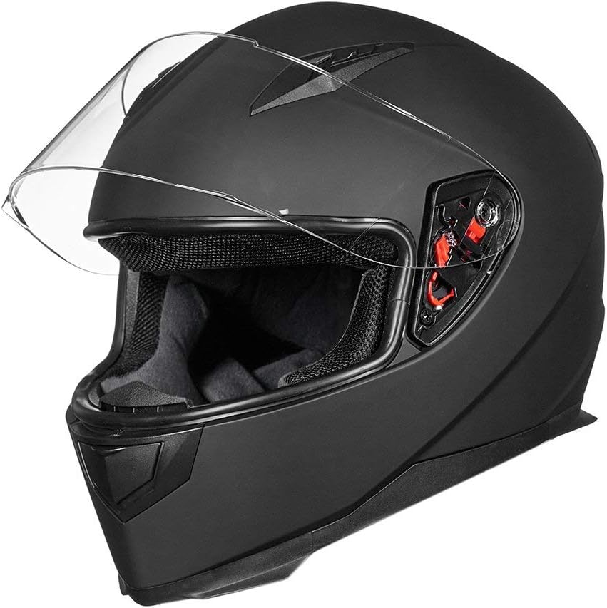 ILM Motorcycle Full Face Helmet Matte Black Detachable Winter Neck Guard LRG NEW