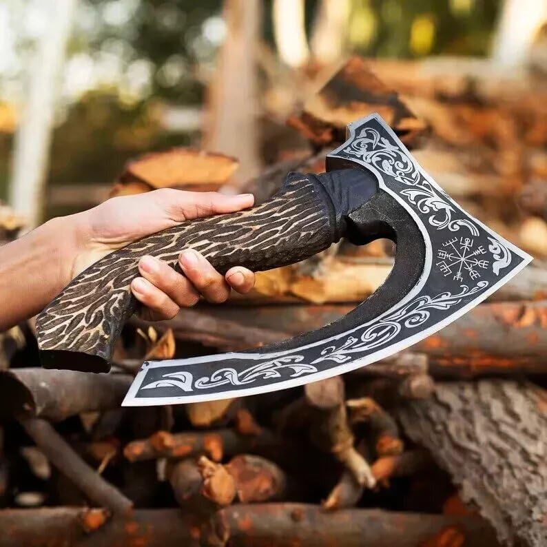 LIFAFA Heavy Duty Kitchen Axe with Olive Wood Handle Pizza Cutter & Sheath NEW