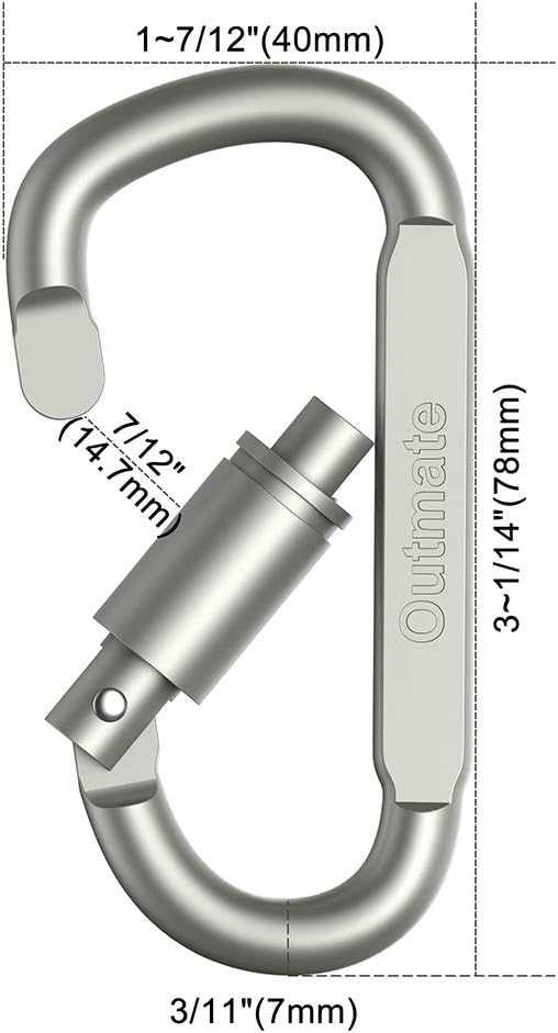 Outmate Aluminum Men's D-Ring Locking Carabiners Pack of 6 Lightweight NEW