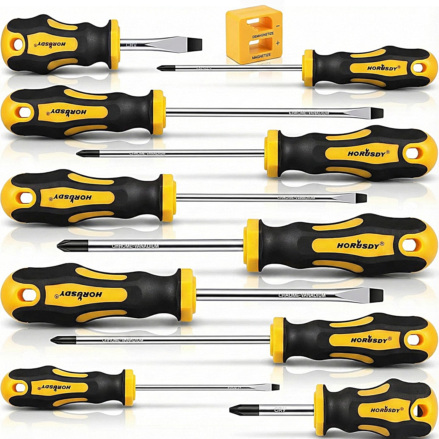 HORUSDY 11-Piece Screwdriver Set Magnetic Phillips Flat Head Chrome NEW