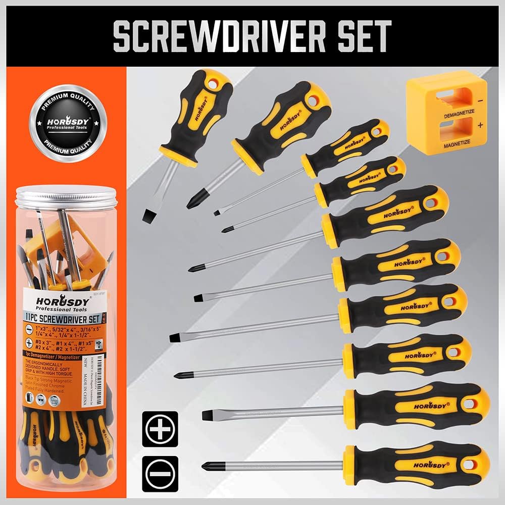 HORUSDY 11-Piece Screwdriver Set Magnetic Phillips Flat Head Chrome NEW