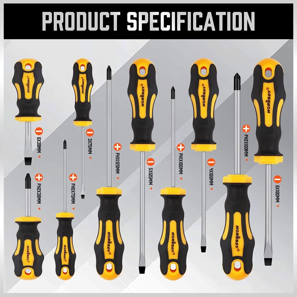 HORUSDY 11-Piece Screwdriver Set Magnetic Phillips Flat Head Chrome NEW