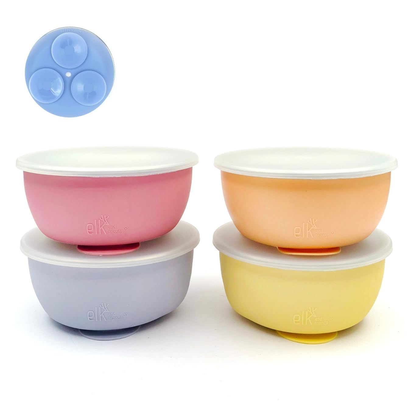 Elk and Friends Stainless Steel Bowls with Silicone Suction Sleeves Lids DEMO