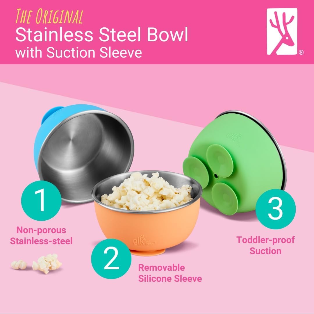 Elk and Friends Stainless Steel Bowls with Silicone Suction Sleeves Lids DEMO