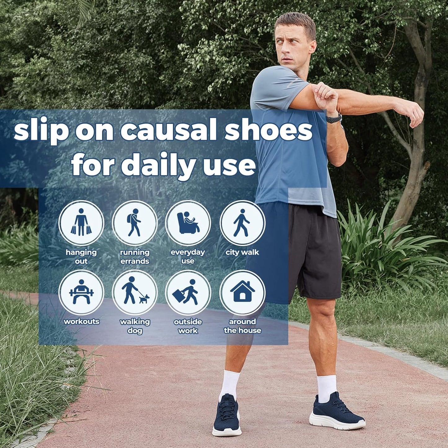 FitVille Breathable Navy Blue Slip-On Trainers for All-Day WIDE FIT US 13 DEMO