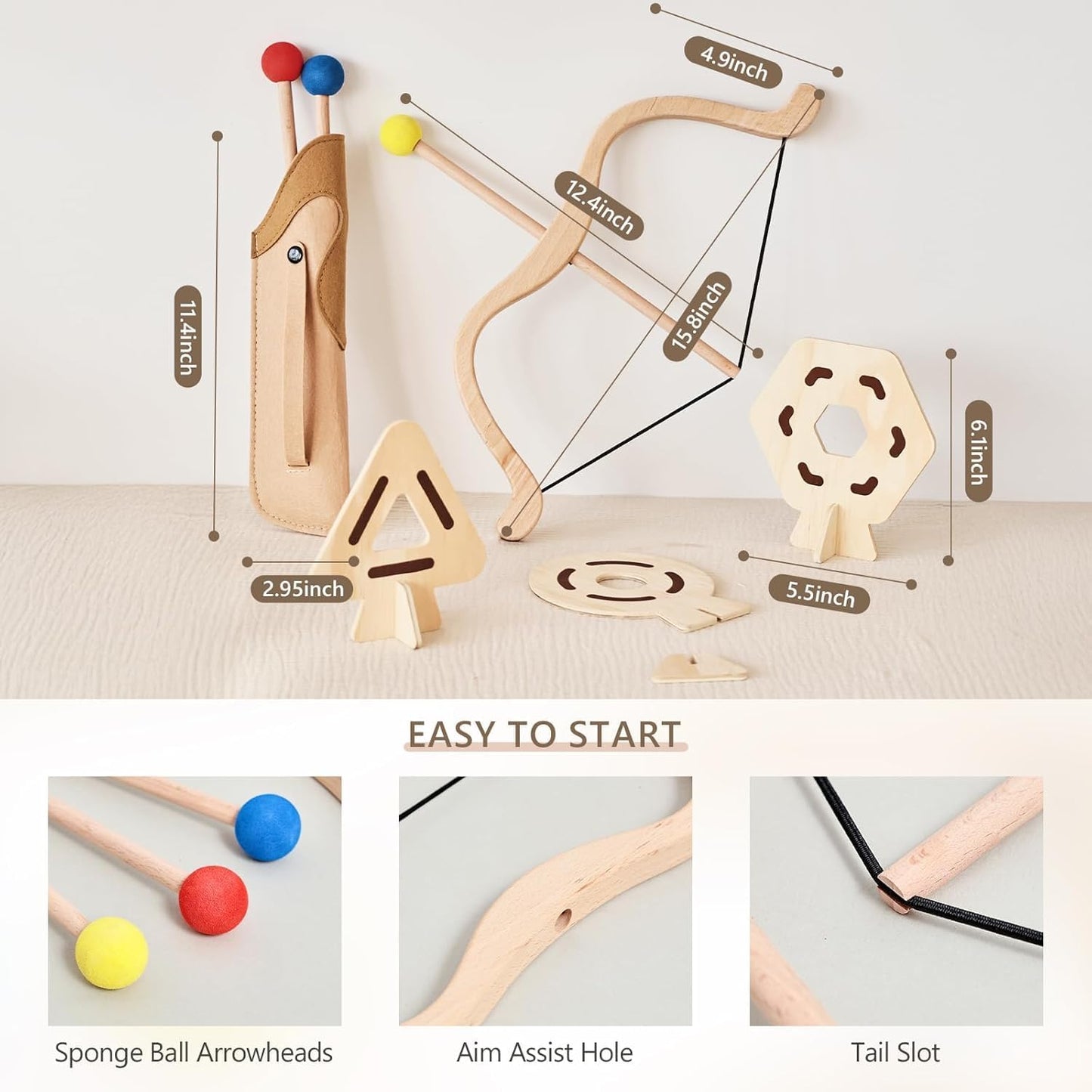 EERKEOD Kids Wooden Archery Toy Set Bow and Arrow Pretend Weapons Burlywood NEW