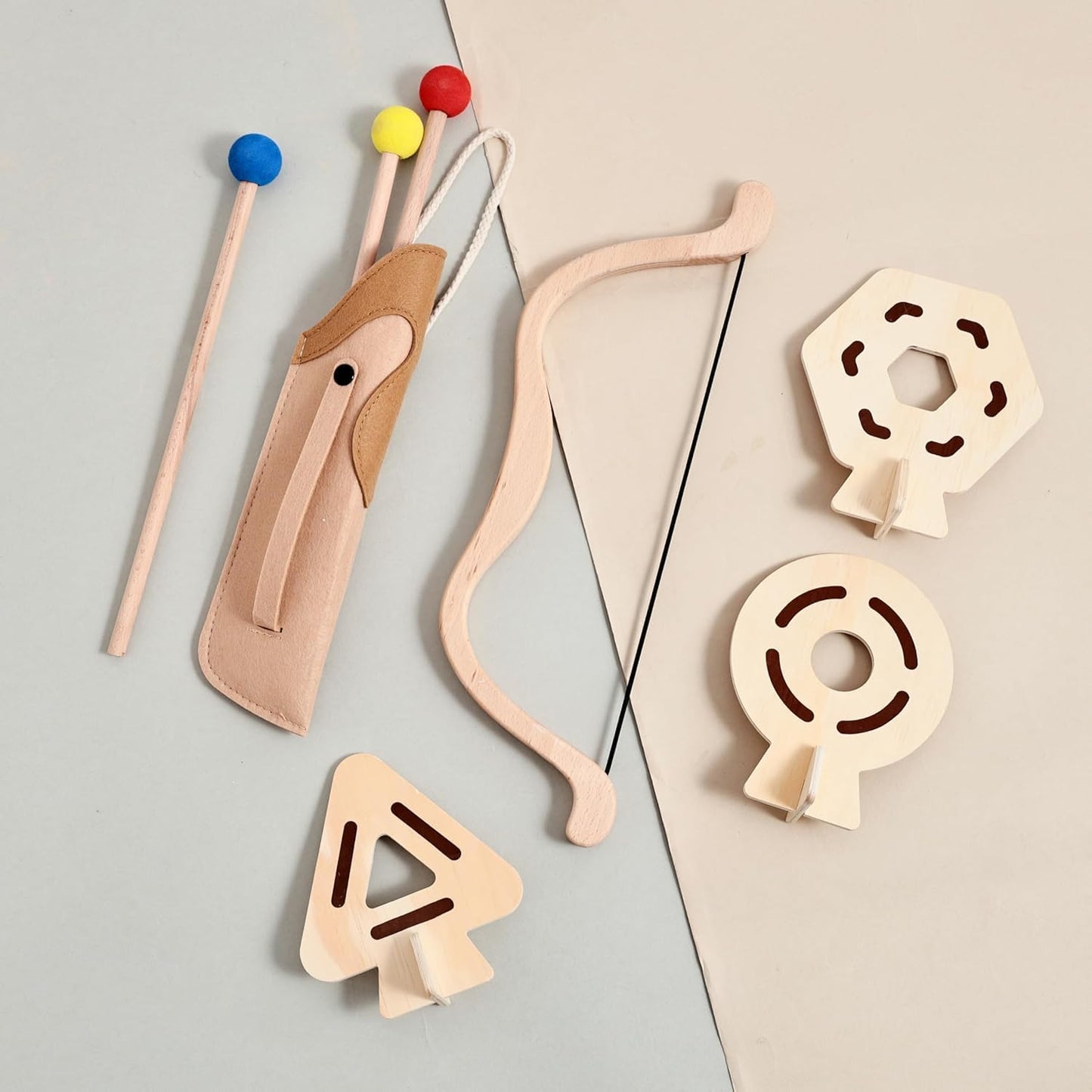 EERKEOD Kids Wooden Archery Toy Set Bow and Arrow Pretend Weapons Burlywood NEW