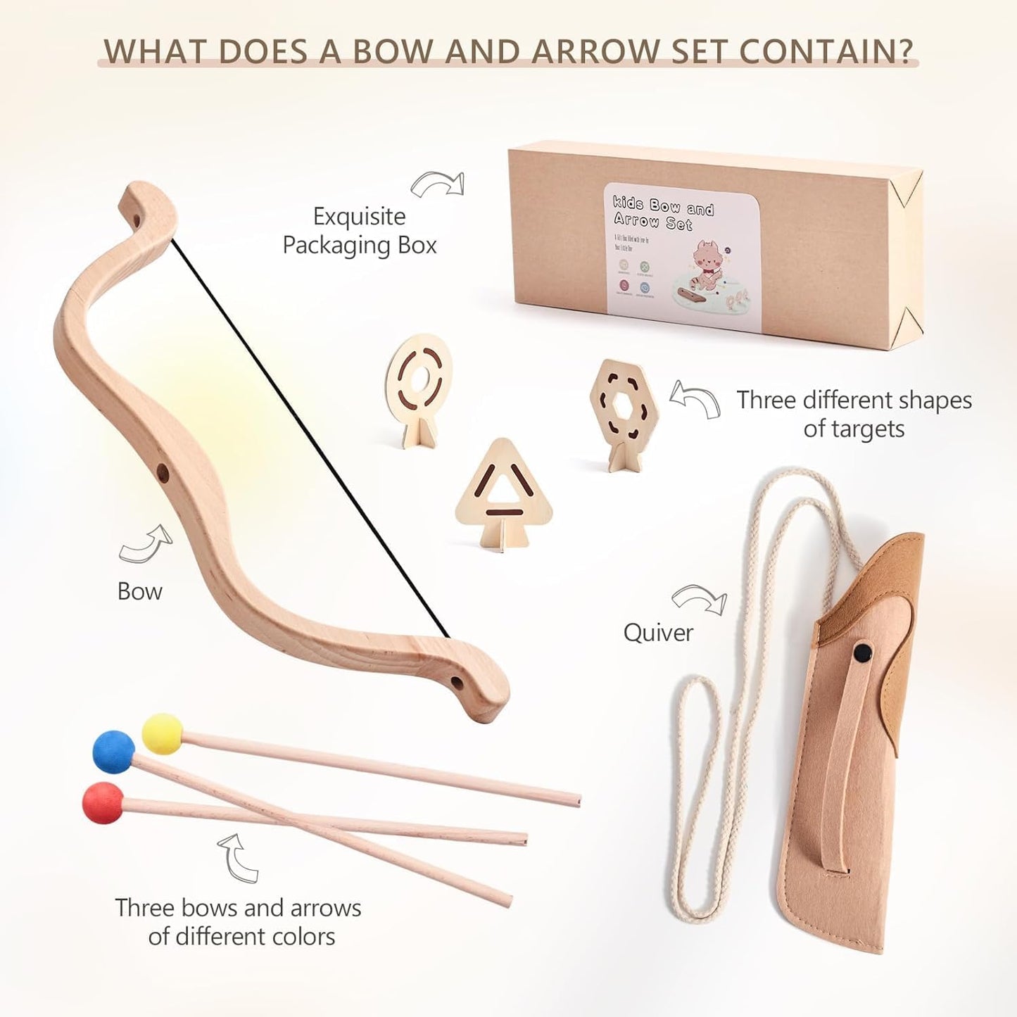EERKEOD Kids Wooden Archery Toy Set Bow and Arrow Pretend Weapons Burlywood NEW
