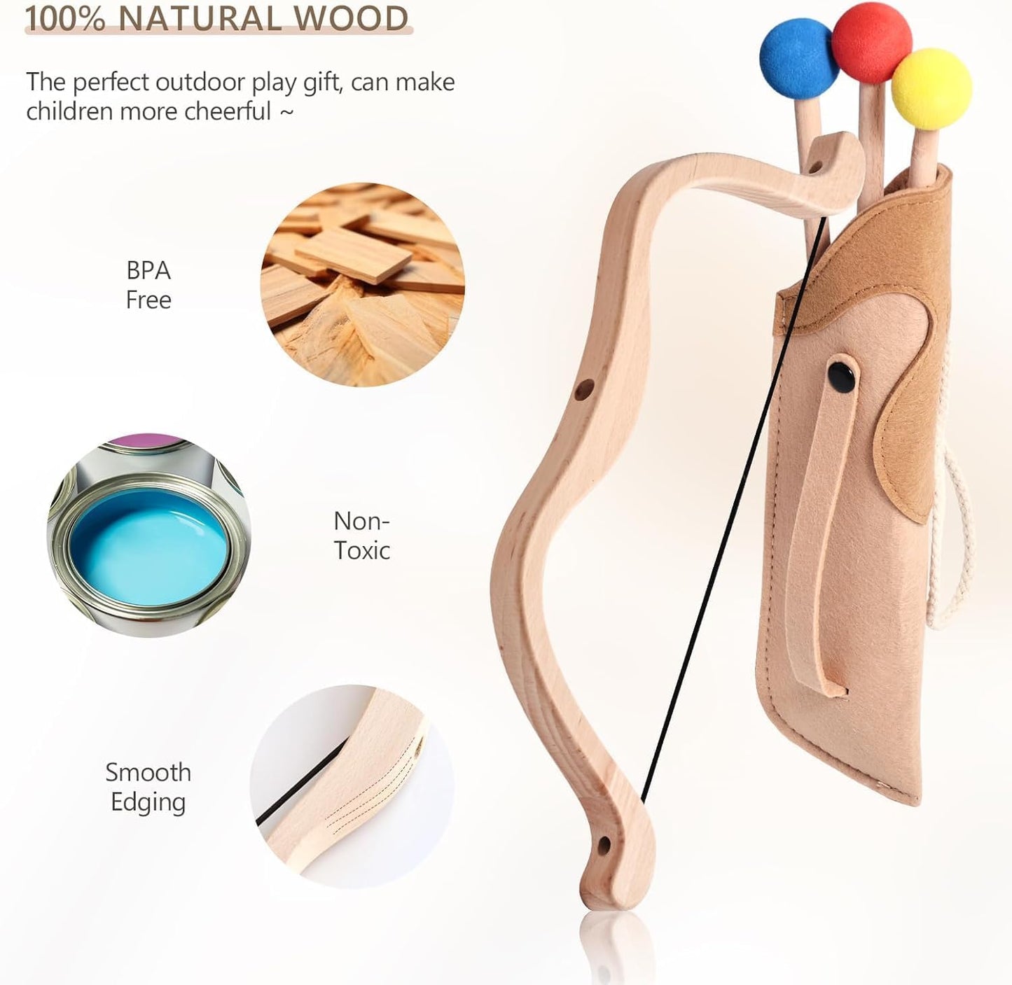 EERKEOD Kids Wooden Archery Toy Set Bow and Arrow Pretend Weapons Burlywood NEW