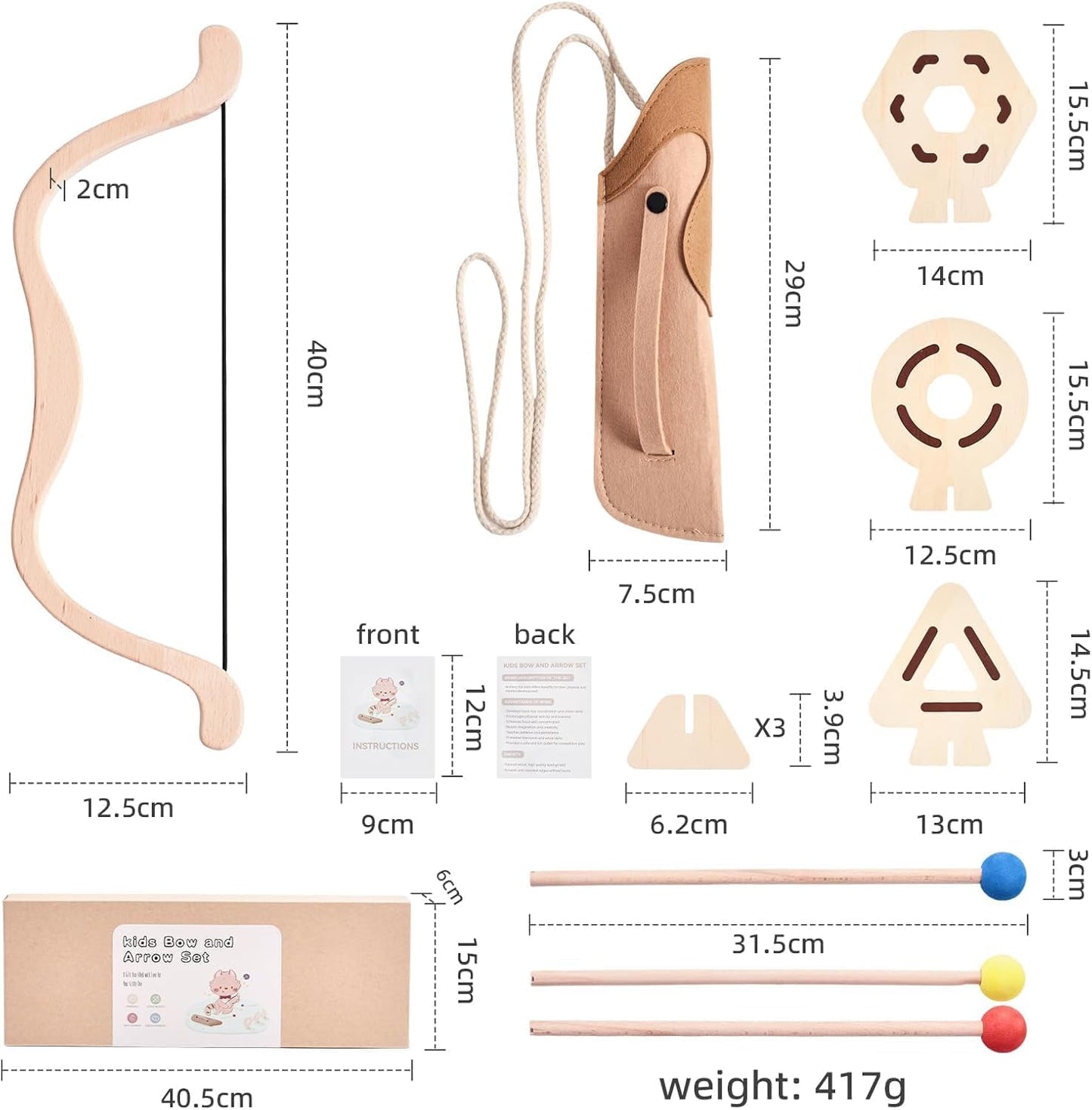 EERKEOD Kids Wooden Archery Toy Set Bow and Arrow Pretend Weapons Burlywood NEW