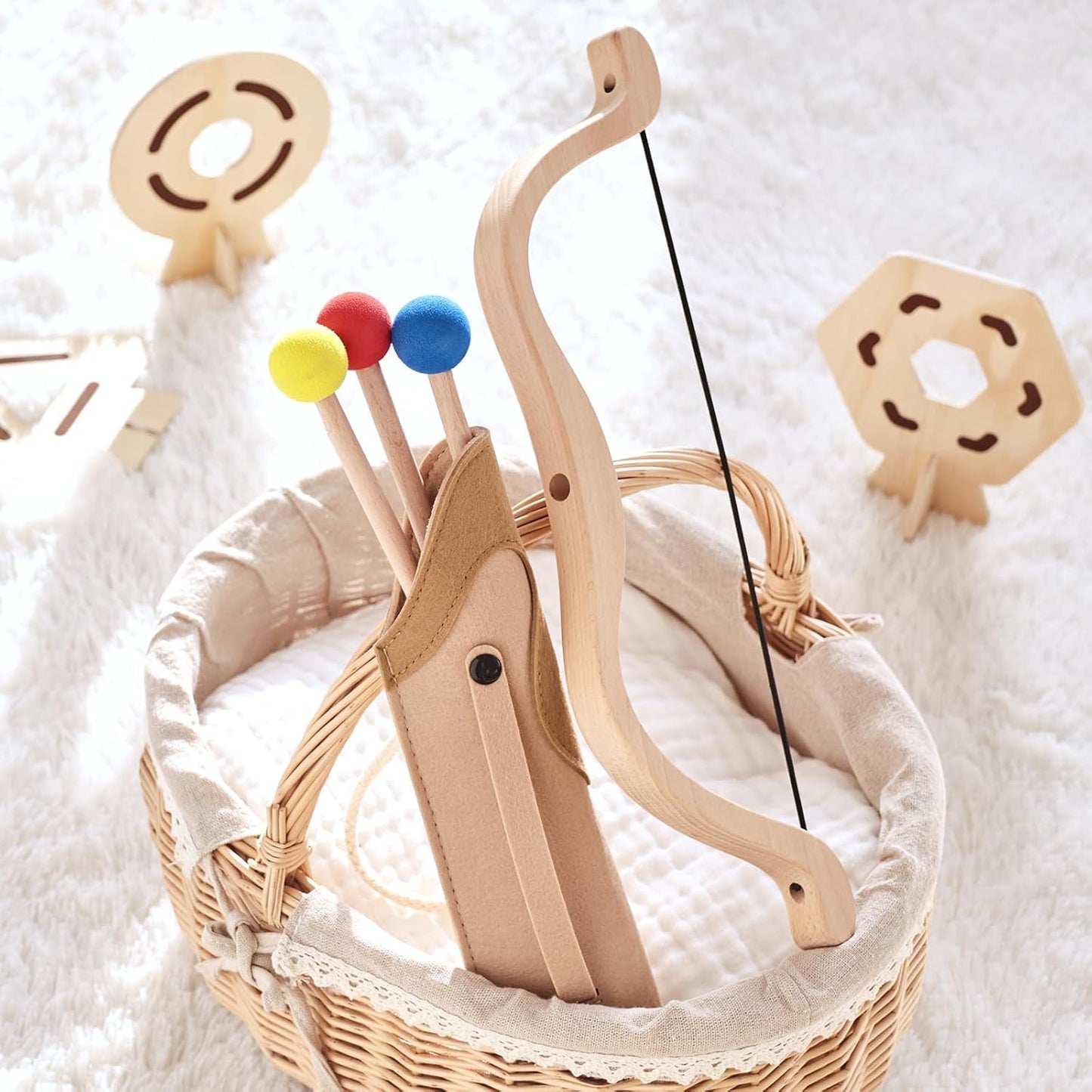 EERKEOD Kids Wooden Archery Toy Set Bow and Arrow Pretend Weapons Burlywood NEW