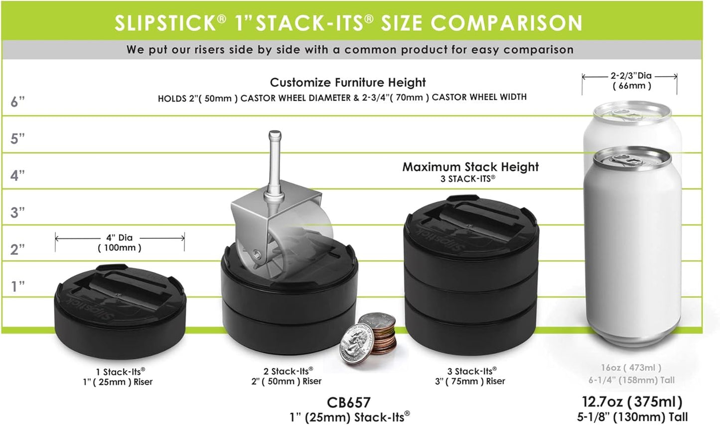 Slipstick 8 Set Adjustable Bed Risers Furniture Lifts Black Height Increase NEW