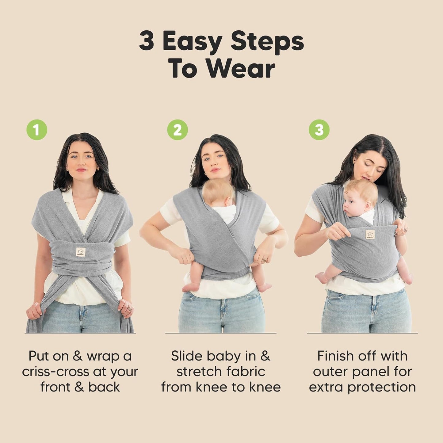 KeaBabies Baby Wrap Carrier All-in-1 Original Newborn - Toddler 3-15kg Grey NEW