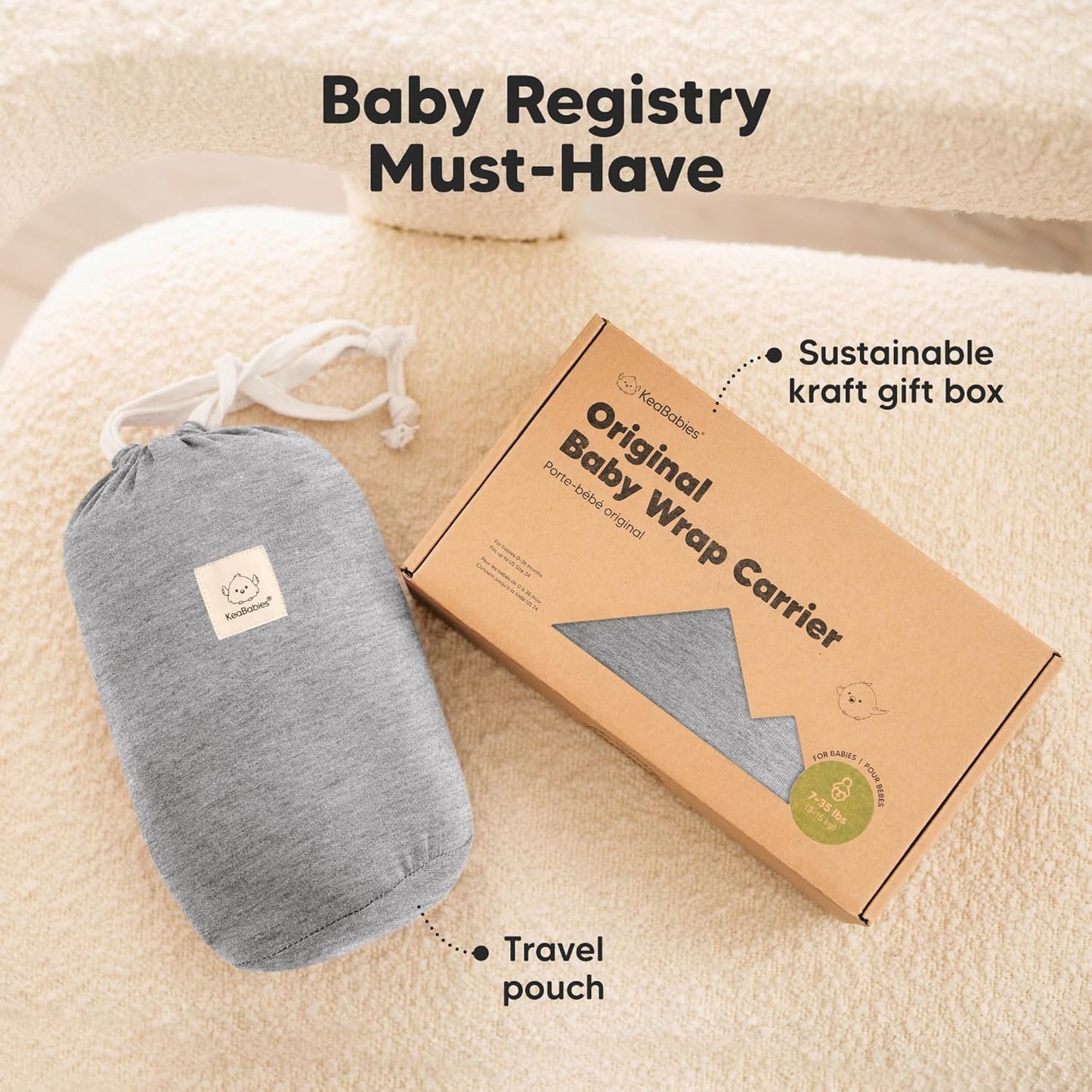 KeaBabies Baby Wrap Carrier All-in-1 Original Newborn - Toddler 3-15kg Grey NEW