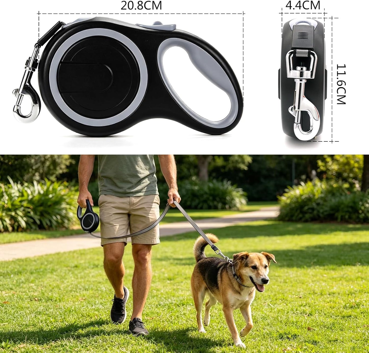AIDERLY Retractable Dog Leash Heavy Duty Nylon Tape Black Grey 8M DEMO