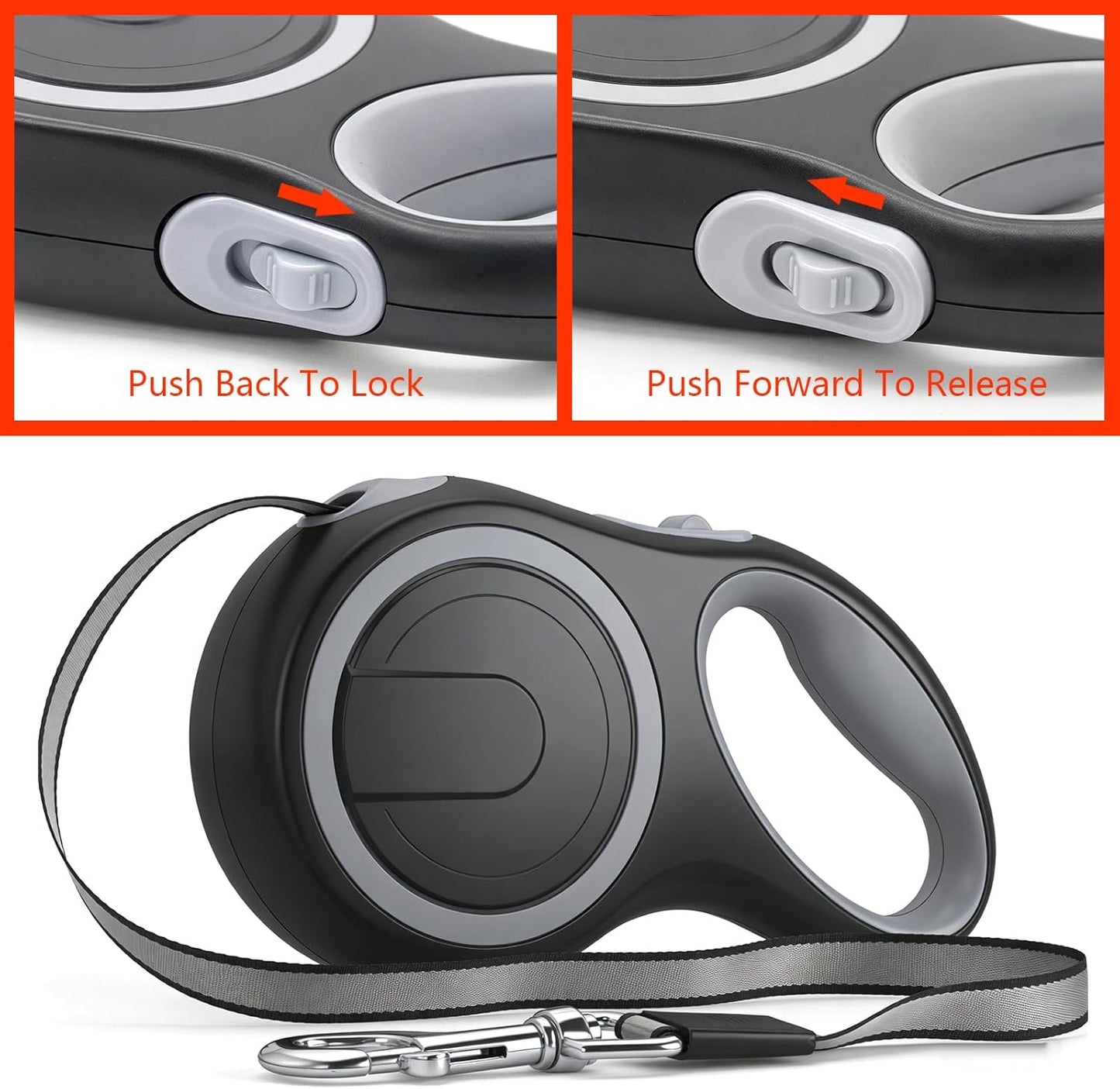 AIDERLY Retractable Dog Leash Heavy Duty Nylon Tape Black Grey 8M DEMO