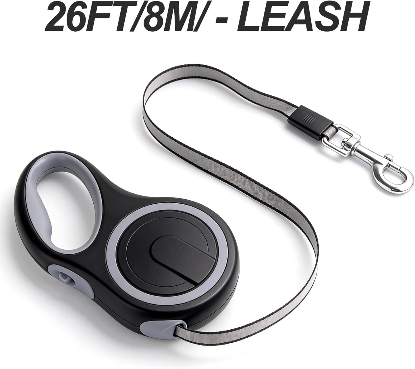 AIDERLY Retractable Dog Leash Heavy Duty Nylon Tape Black Grey 8M DEMO
